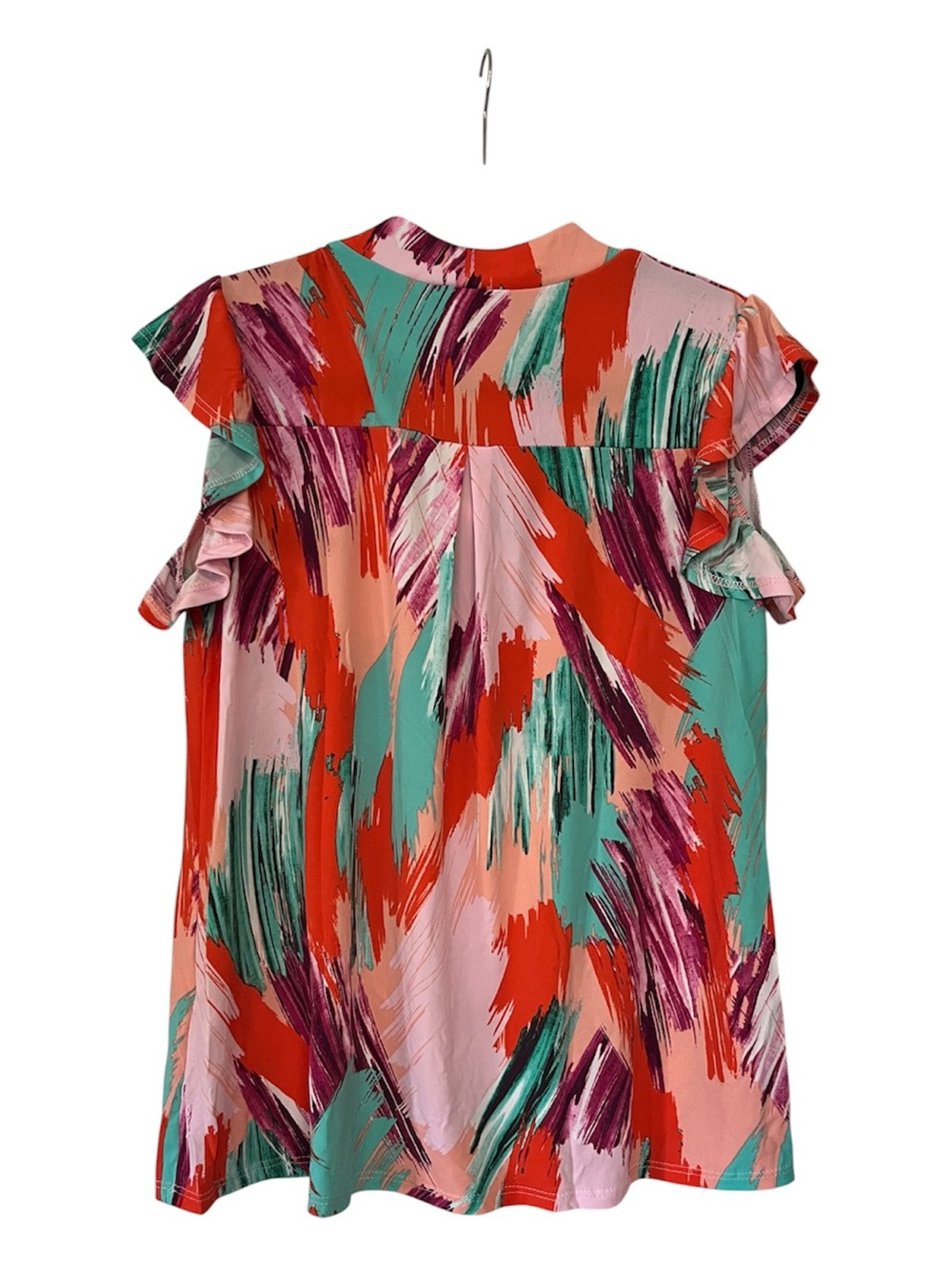 Multi color Abstract Pattern Flutter Short Sleeve Top Blouse Size Medium NWOT - Picture 9 of 15